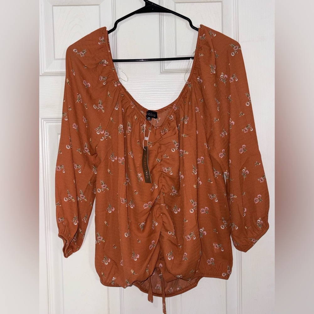 Zenobia Floral Rust Women's Top 1XL